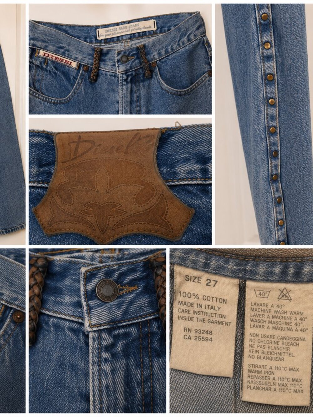 Vintage Diesel Basic Jeans High Rise Relaxed Fit Denim Jeans | Leather Detail